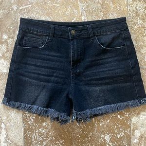 Black Denim Raw Hem Cut Off Shorts Excellent Condition Size Medium (8-10)